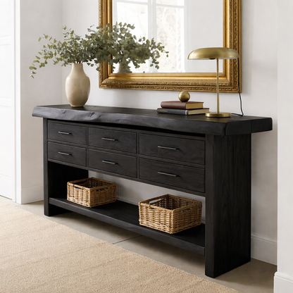 Solid Wood Console Table with Live Edge Top and 6 Drawers - view 5 of 9
