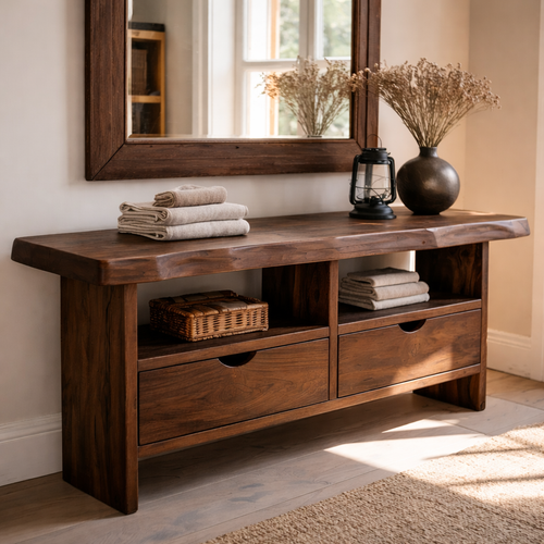 Solid Wood Console Table with Live Edge Top and Drawers for Storage - view 1 of 9