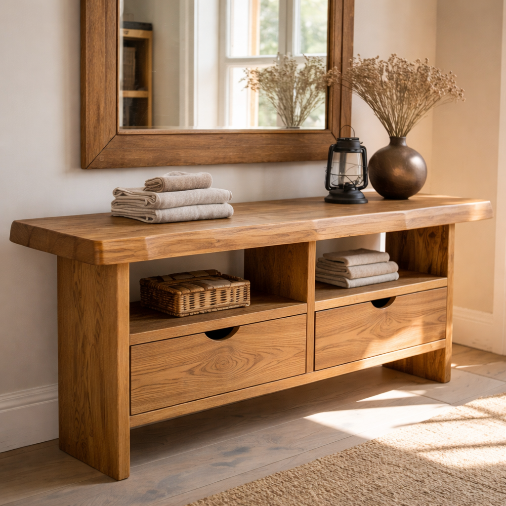 Solid Wood Console Table with Live Edge Top and Drawers for Storage - view 3 of 9