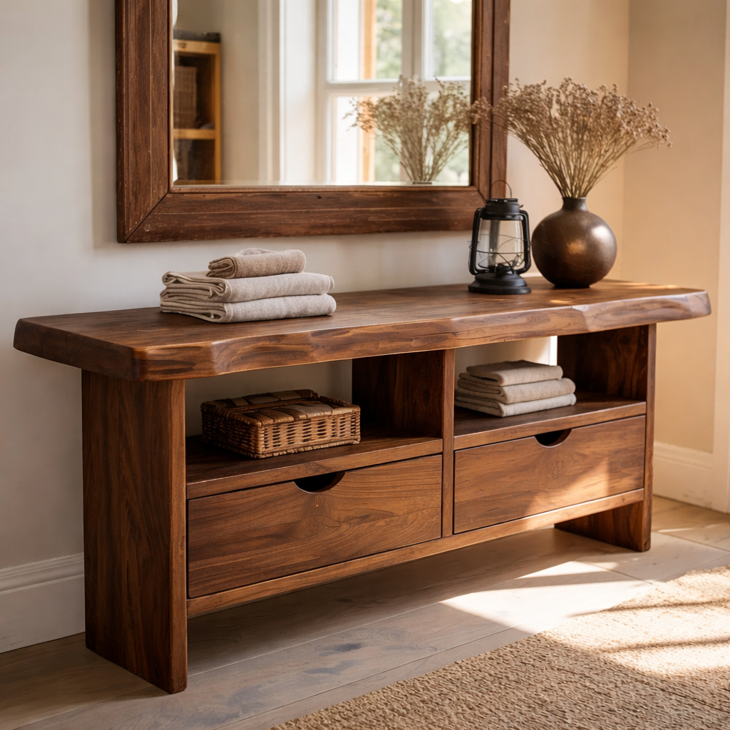 Solid Wood Console Table with Live Edge Top and Drawers for Storage - view 4 of 9