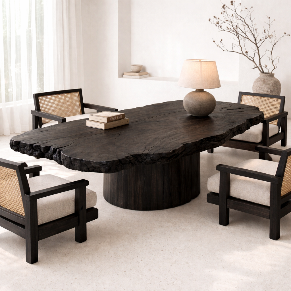 Handcrafted Solid Wood Coffee Table with Live Edge Top and Sculptural Base - view 5 of 9