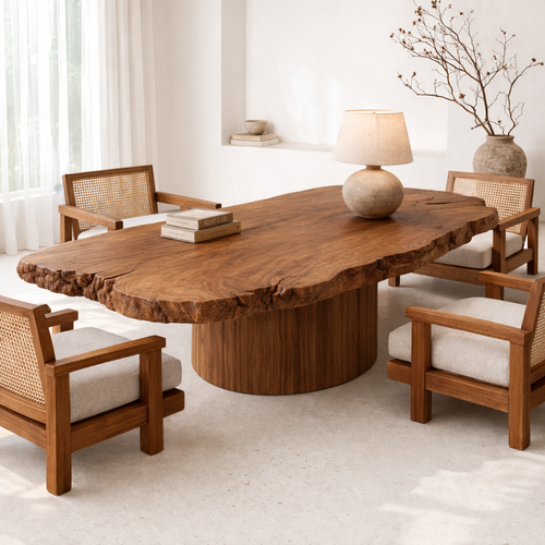 Handcrafted Solid Wood Coffee Table with Live Edge Top and Sculptural Base - view 1 of 9