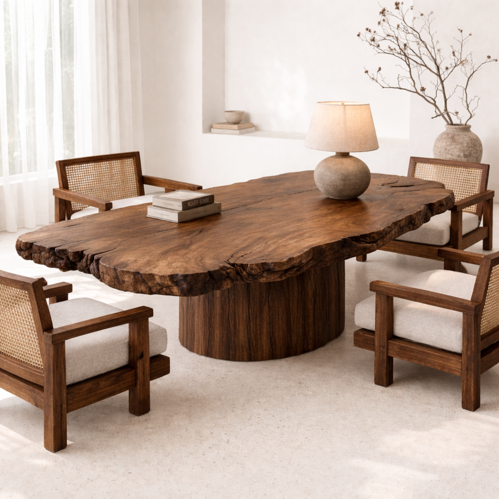 Handcrafted Solid Wood Coffee Table with Live Edge Top and Sculptural Base - view 3 of 9