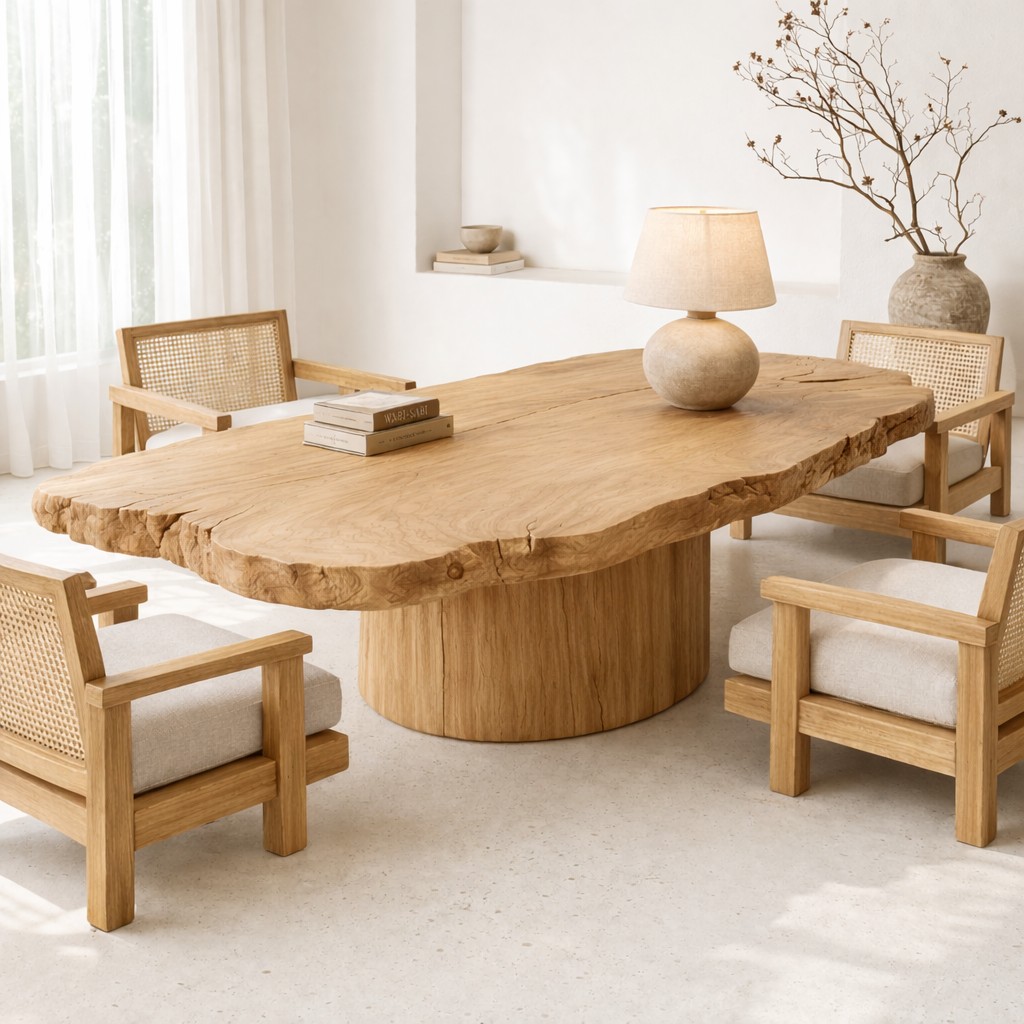 Handcrafted Solid Wood Coffee Table with Live Edge Top and Sculptural Base - view 4 of 9