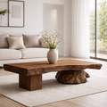 Live Edge Solid Wood Coffee Table with Sculptural Base – Handcrafted Rustic Modern Design - view 3 of 9