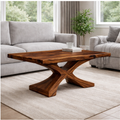 Solid Wood Coffee Table with Sculptural X Base – Modern Rustic Living Room Table - view 3 of 9