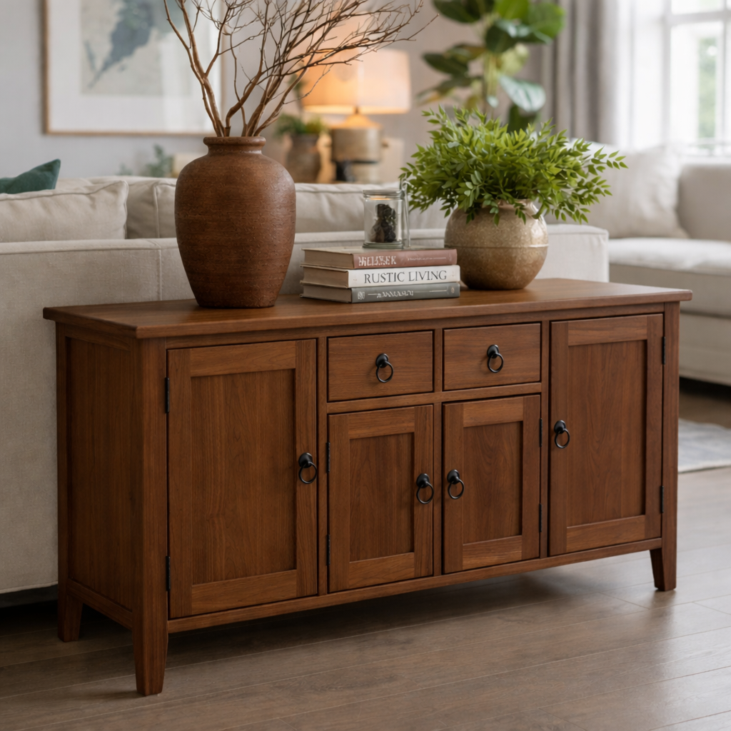 Solid Wood Console Table with Storage Cabinets and Drawers - view 4 of 9