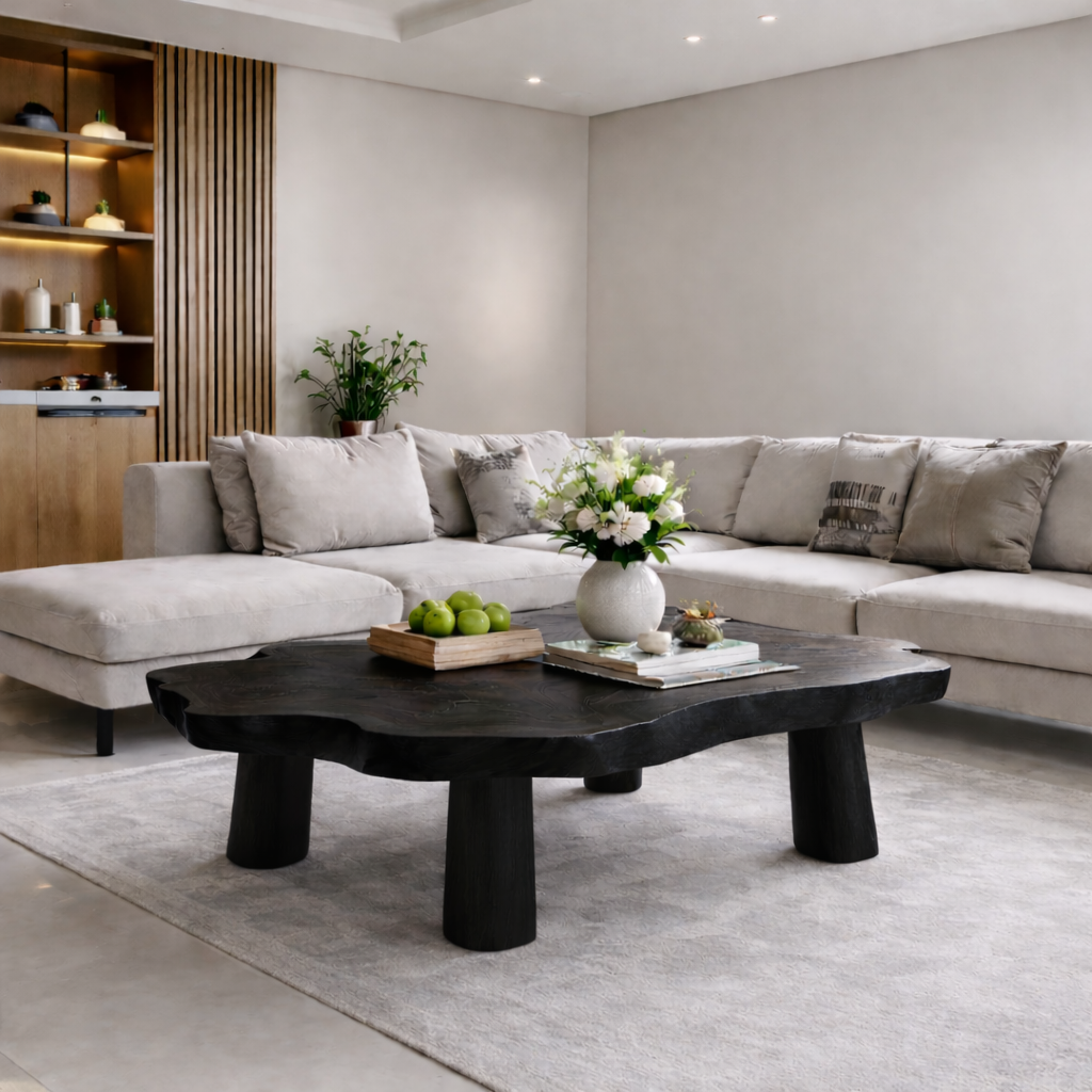 Solid Wood Live Edge Coffee Table with Chunky Legs Rustic Organic Design - view 5 of 9