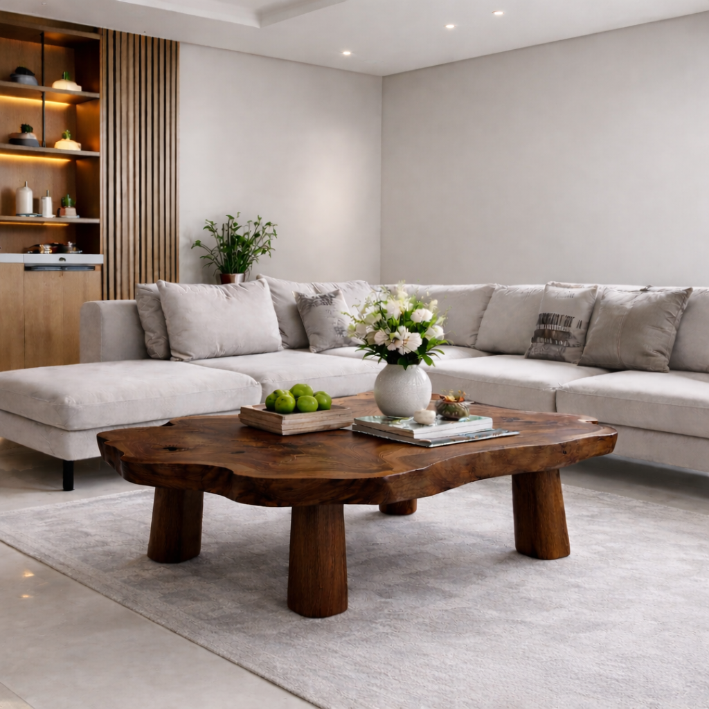 Solid Wood Live Edge Coffee Table with Chunky Legs Rustic Organic Design - view 4 of 9