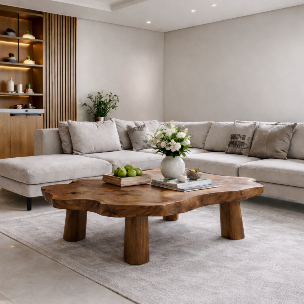 Solid Wood Live Edge Coffee Table with Chunky Legs Rustic Organic Design - view 3 of 9