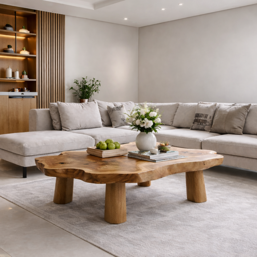 Solid Wood Live Edge Coffee Table with Chunky Legs Rustic Organic Design - view 1 of 9