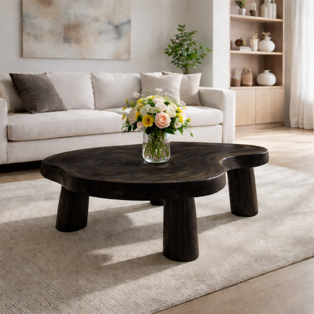 Live Edge Solid Wood Coffee Table with Chunky Legs in Warm Walnut Finish - view 5 of 9