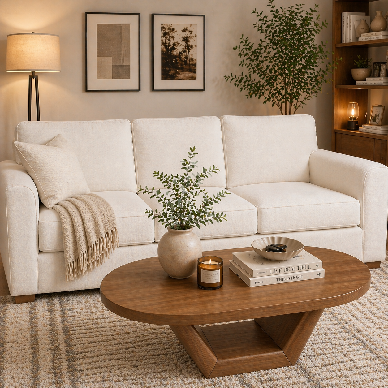 Solid Wood Coffee Table with Sculptural Base - view 1 of 9