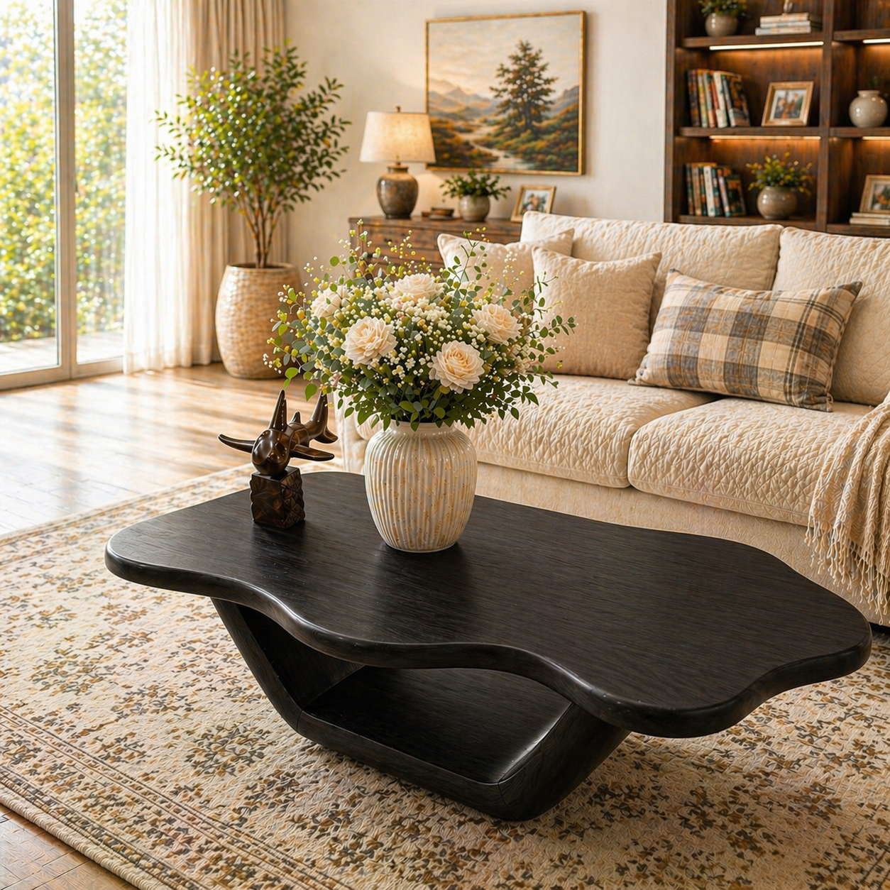 Solid Wood Coffee Table with Organic Curved Top and Sculptural Base - view 5 of 9