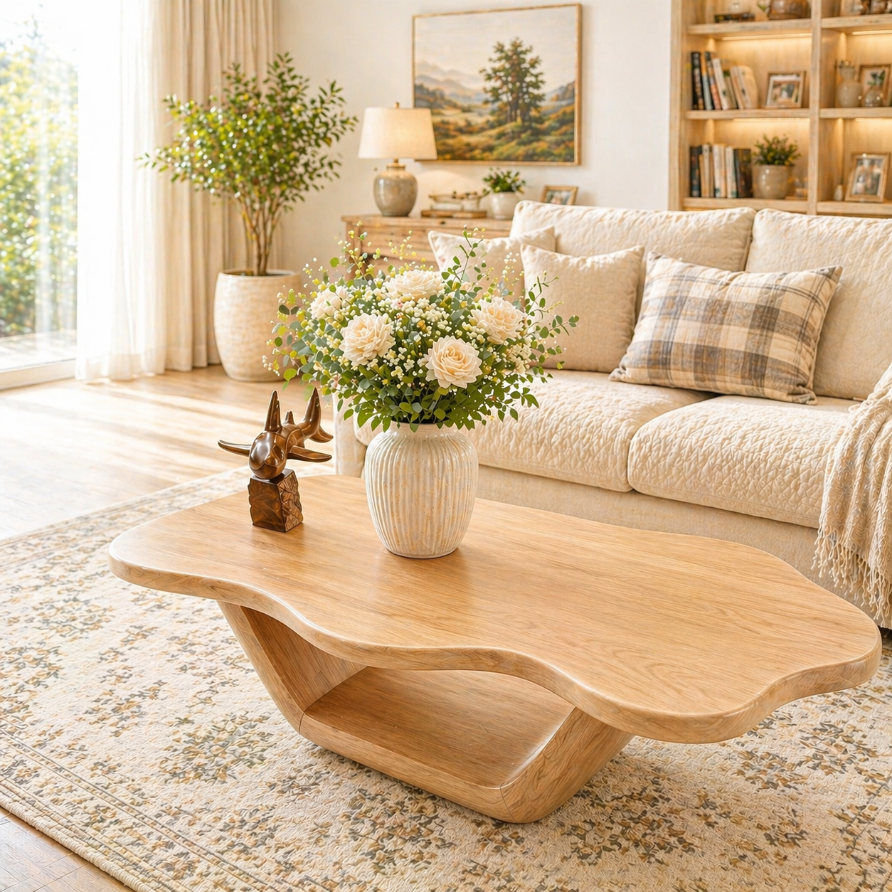 Solid Wood Coffee Table with Organic Curved Top and Sculptural Base - view 4 of 9