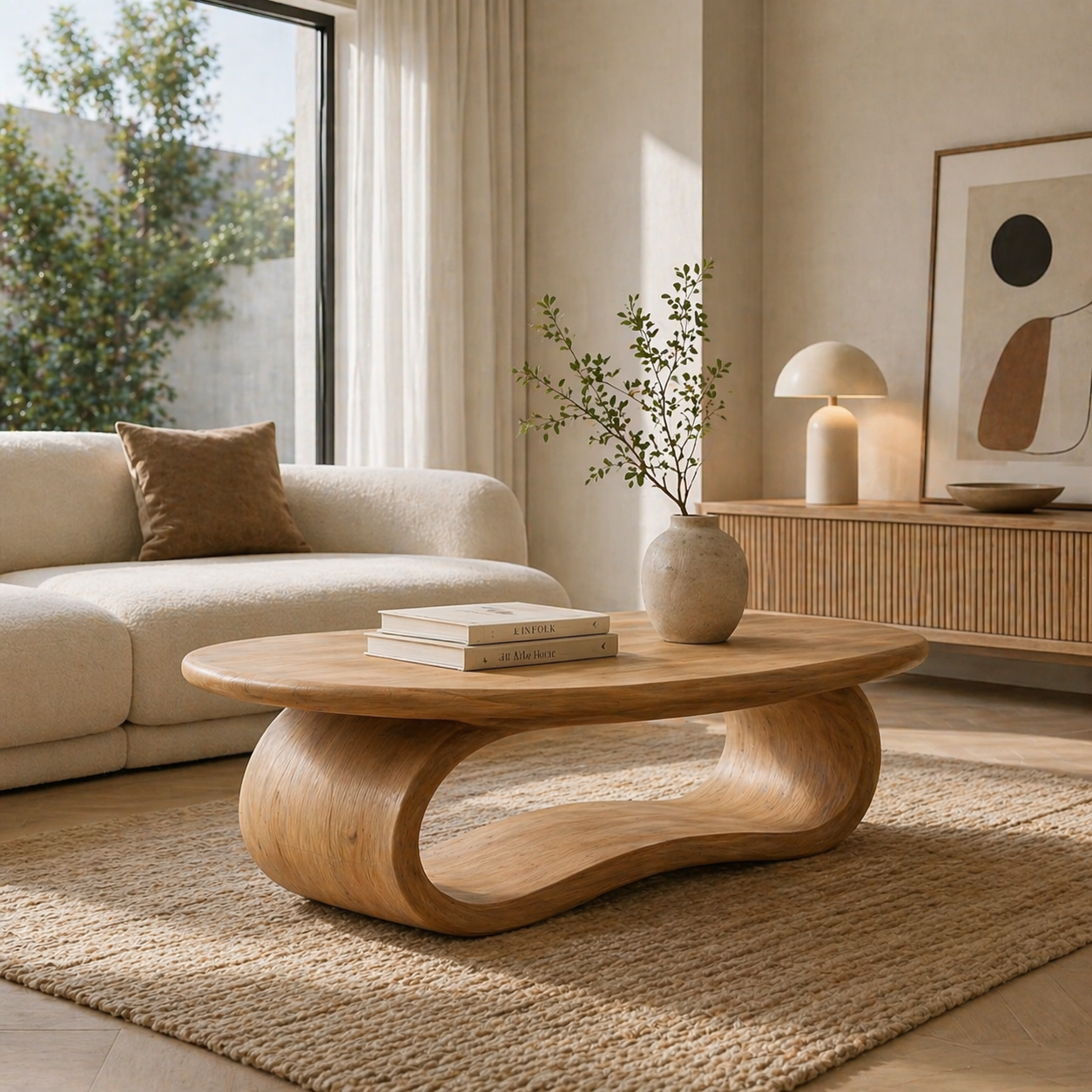 Solid Wood Coffee Table with Sculptural Loop Base and Organic Top - view 4 of 9