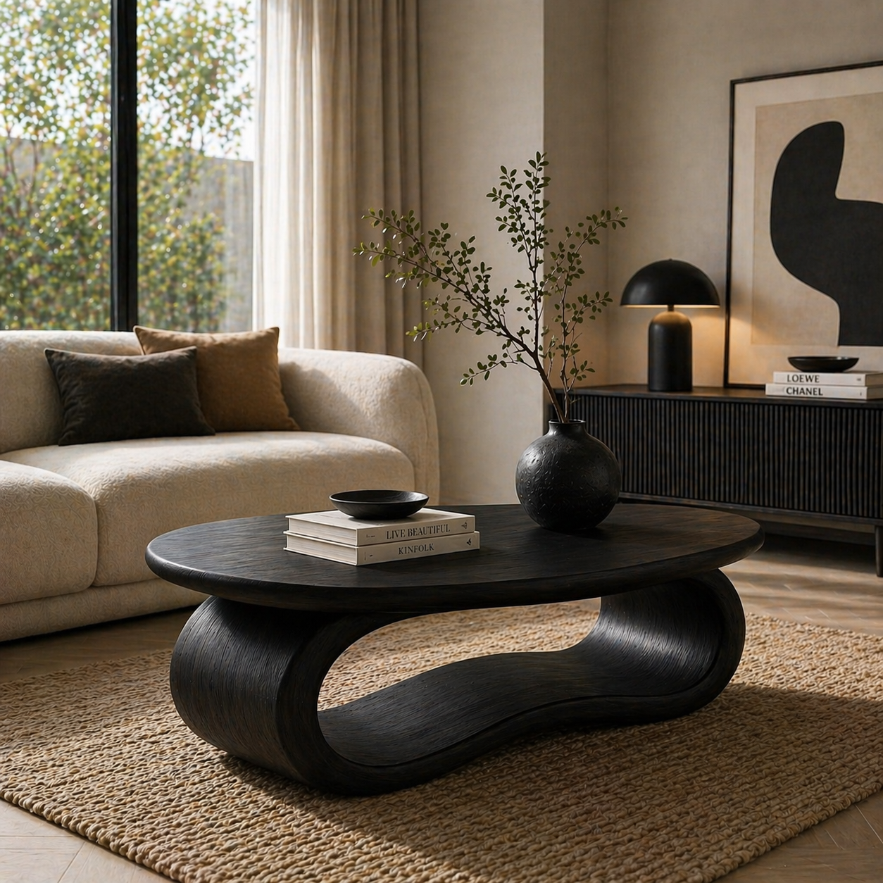 Solid Wood Coffee Table with Sculptural Loop Base and Organic Top - view 5 of 9