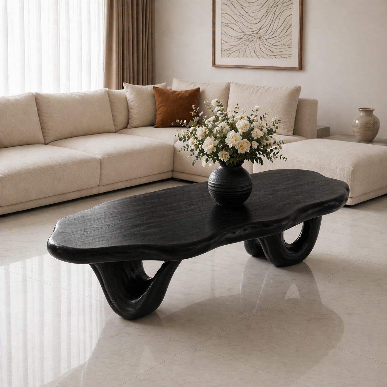 Solid Wood Coffee Table with Live Edge Top and Sculptural Loop Base - view 5 of 9