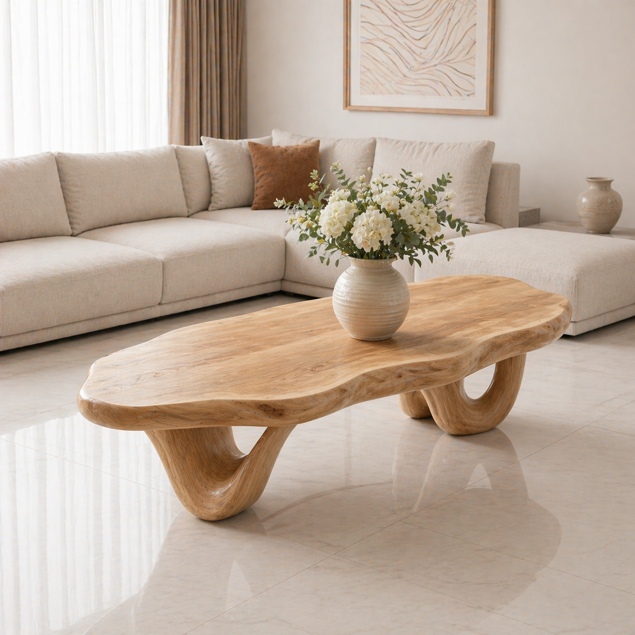 Solid Wood Coffee Table with Live Edge Top and Sculptural Loop Base - view 4 of 9