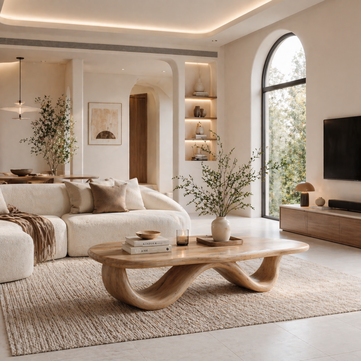Solid Wood Coffee Table with Curved Sculptural Base and Organic Top - view 4 of 9