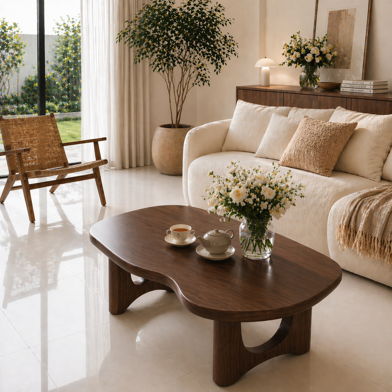Solid Wood Coffee Table with Organic Shape and Sculpted Base - view 1 of 9