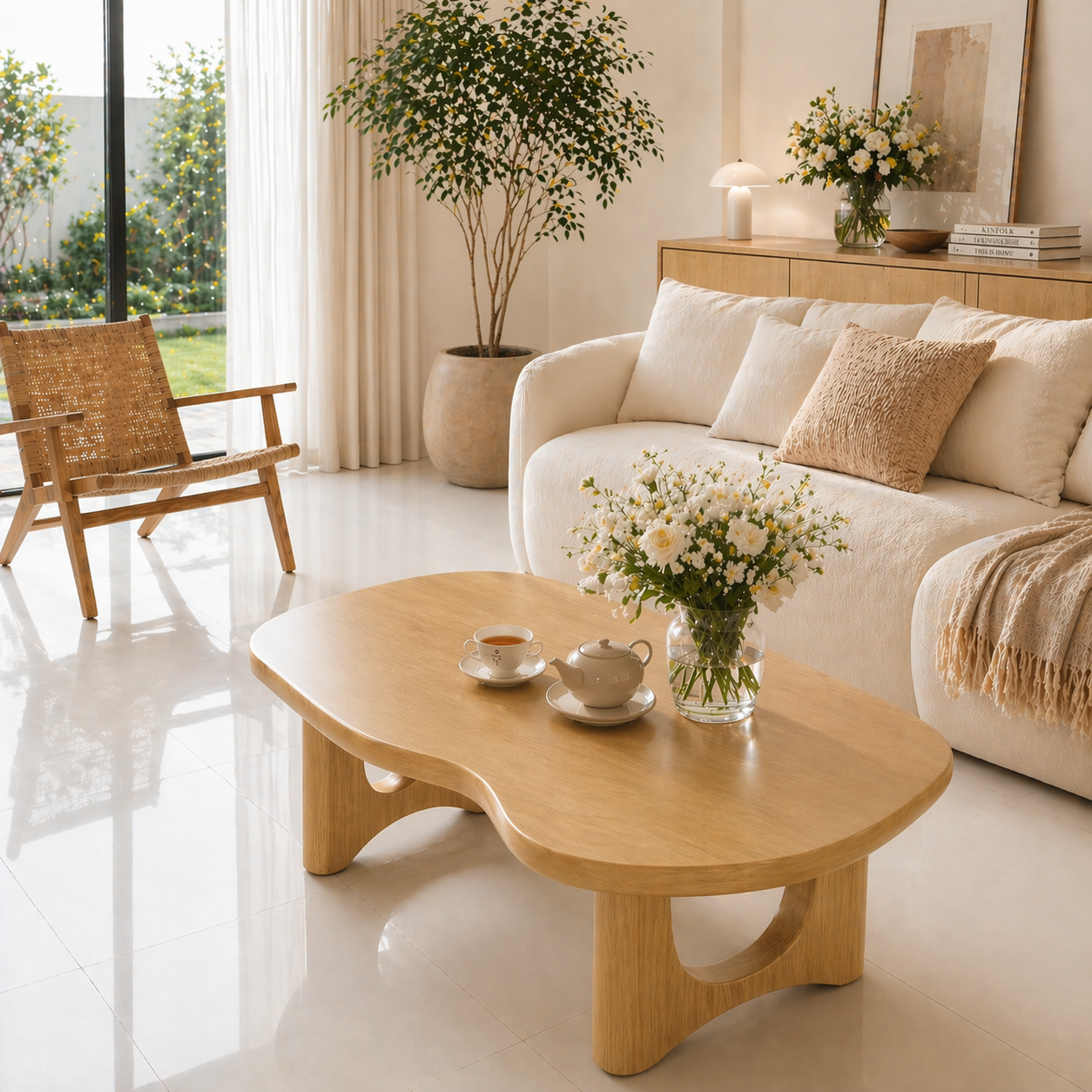 Solid Wood Coffee Table with Organic Shape and Sculpted Base - view 5 of 9