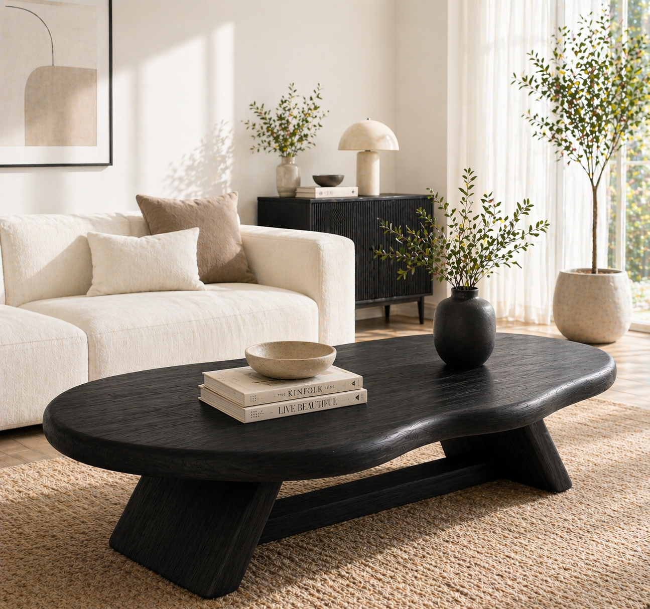 Solid Wood Coffee Table with Organic Oval Top and Angled Base - view 5 of 9