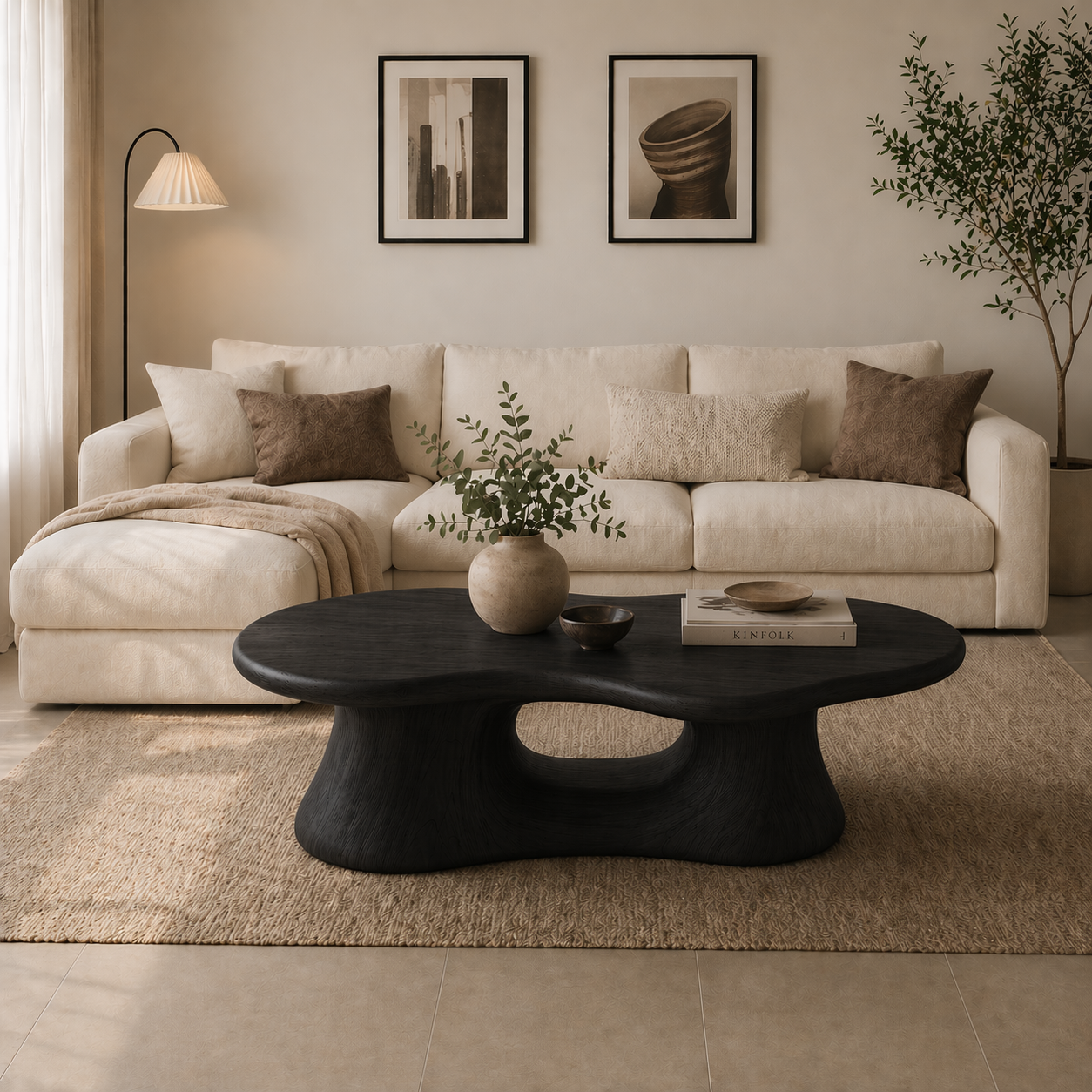 Solid Wood Coffee Table with Sculpted Base and Organic Top - view 4 of 9