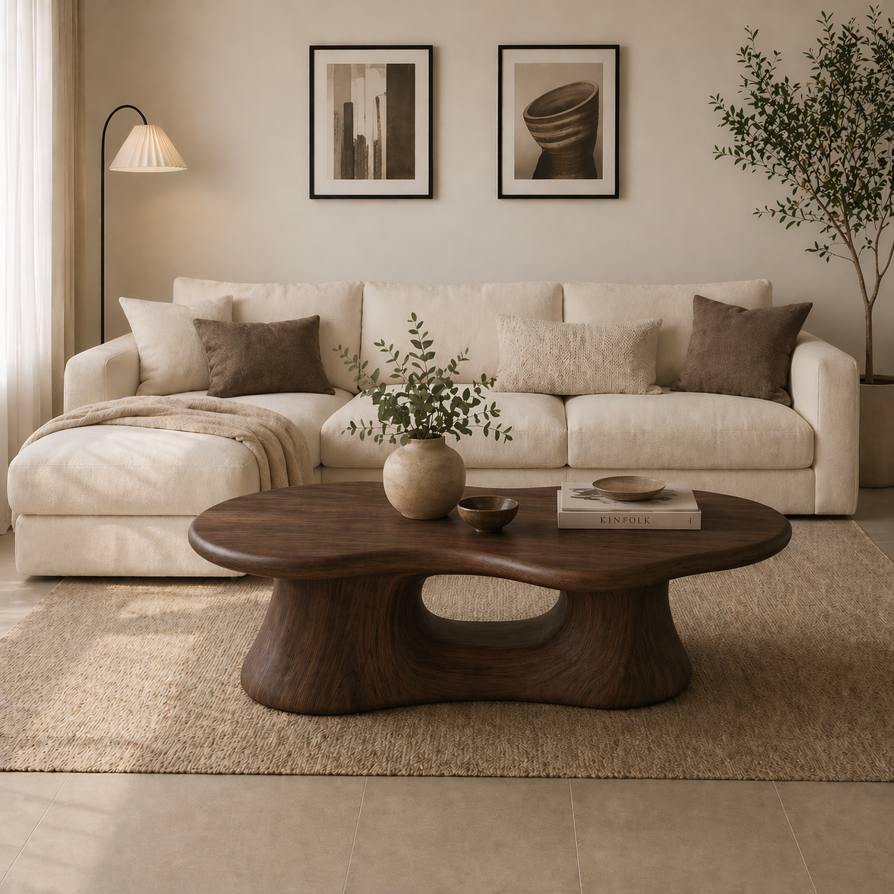 Solid Wood Coffee Table with Sculpted Base and Organic Top - view 5 of 9