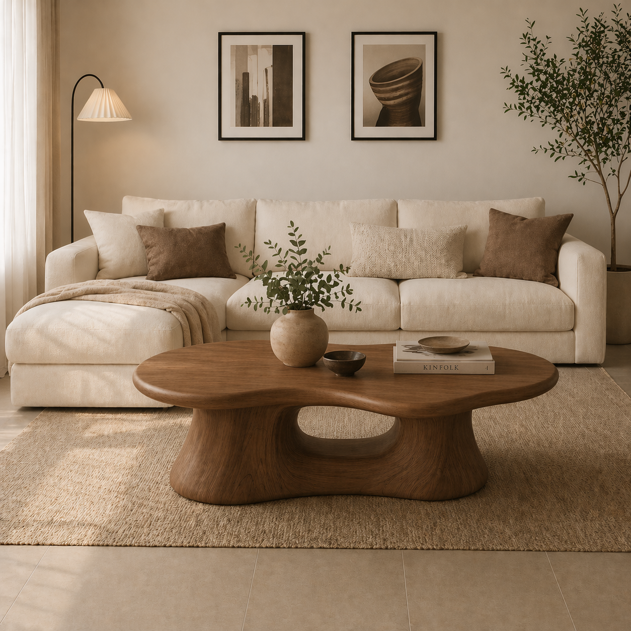 Solid Wood Coffee Table with Sculpted Base and Organic Top - view 3 of 9