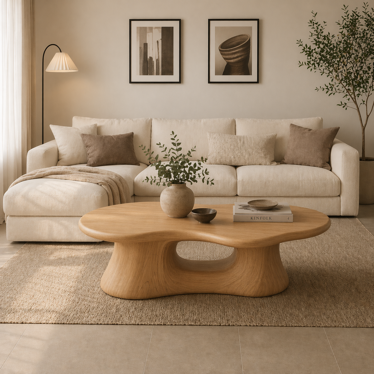 Solid Wood Coffee Table with Sculpted Base and Organic Top - view 2 of 9