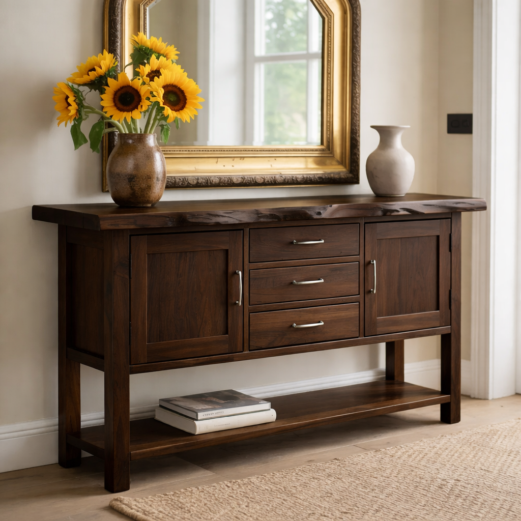 Solid Wood Sideboard Console Table with Drawers, Cabinet Doors & Lower Shelf – Entryway Storage Cabinet - view 3 of 9