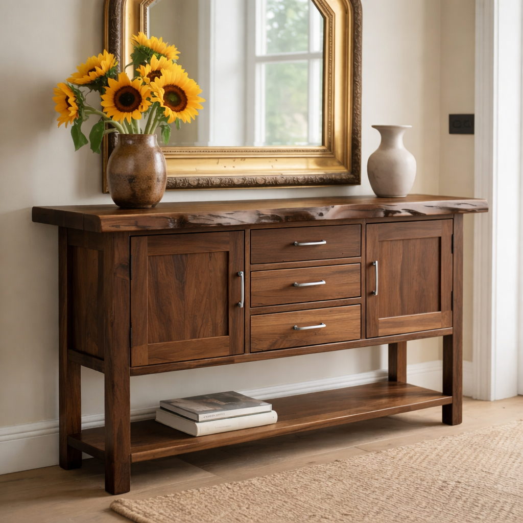 Solid Wood Sideboard Console Table with Drawers, Cabinet Doors & Lower Shelf – Entryway Storage Cabinet - view 4 of 9