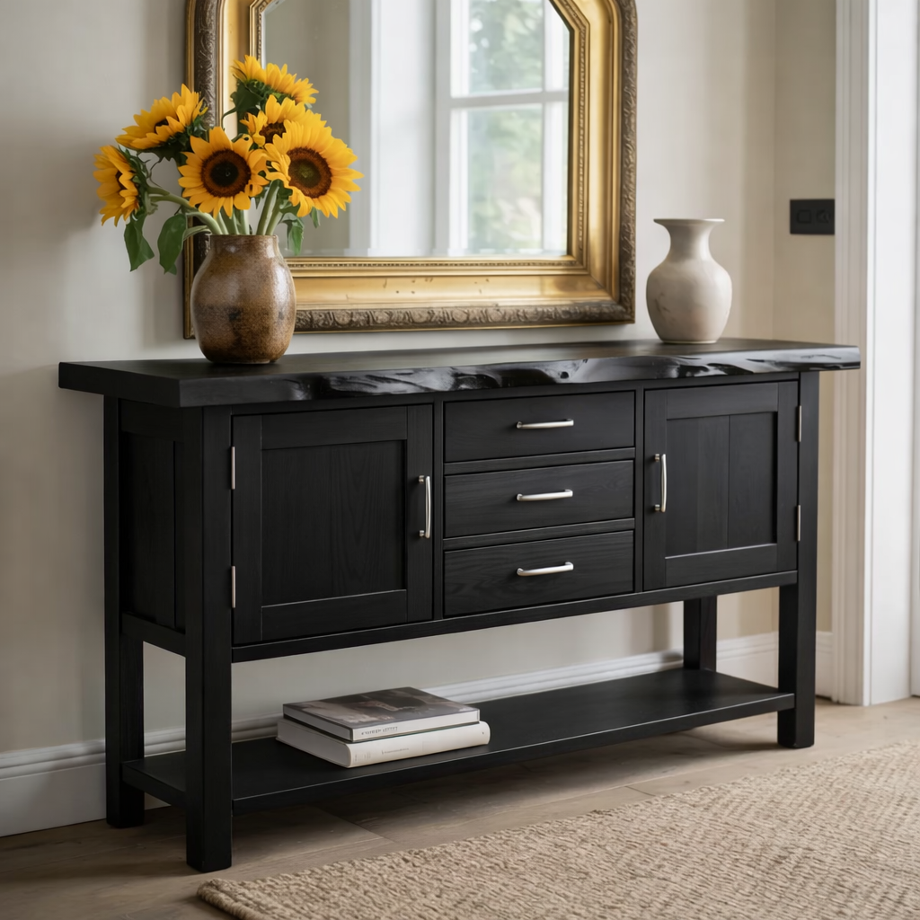 Solid Wood Sideboard Console Table with Drawers, Cabinet Doors & Lower Shelf – Entryway Storage Cabinet - view 5 of 9