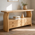 Solid Wood Console Table with 6 Drawers & Display Shelf – Live Edge Entryway Storage Console - view 3 of 9