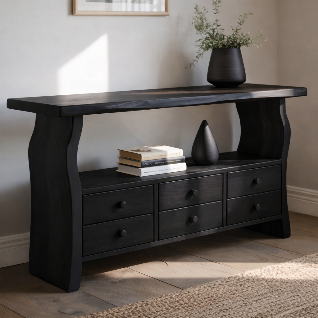 Solid Wood Console Table with 6 Drawers & Display Shelf – Live Edge Entryway Storage Console - view 5 of 9