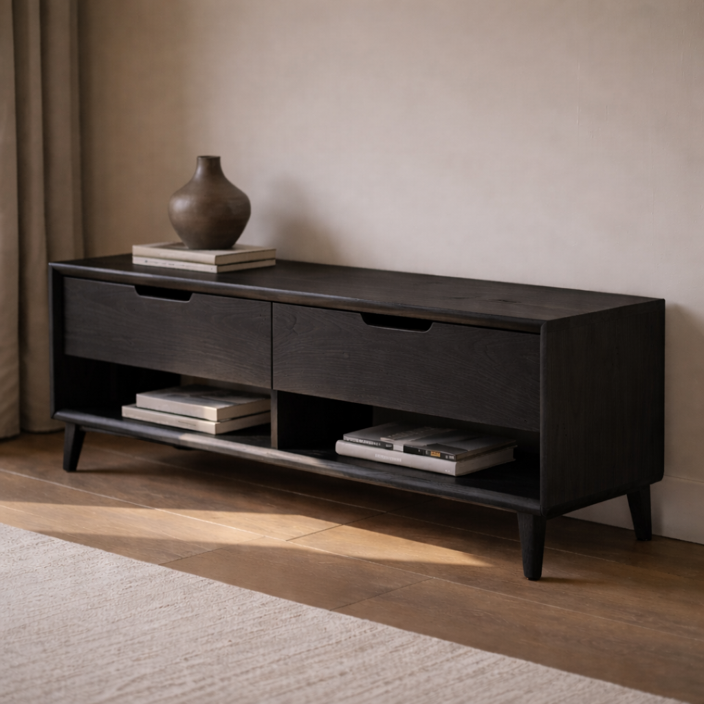 Solid Wood Entryway Bench with 2 Drawers & Open Shelf – Modern Storage Bench - view 5 of 9