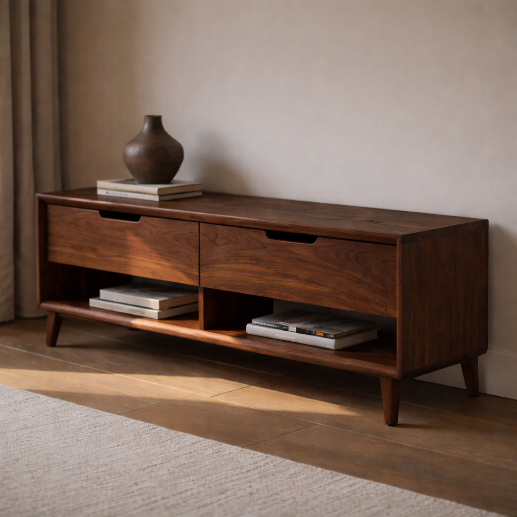 Solid Wood Entryway Bench with 2 Drawers & Open Shelf – Modern Storage Bench - view 4 of 9