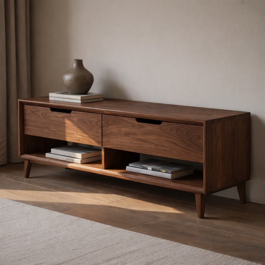 Solid Wood Entryway Bench with 2 Drawers & Open Shelf – Modern Storage Bench - view 1 of 9