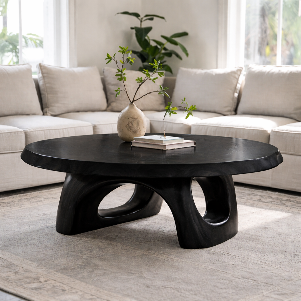 Solid Wood Sculptural Coffee Table – Round Organic Wooden Coffee Table - view 3 of 9