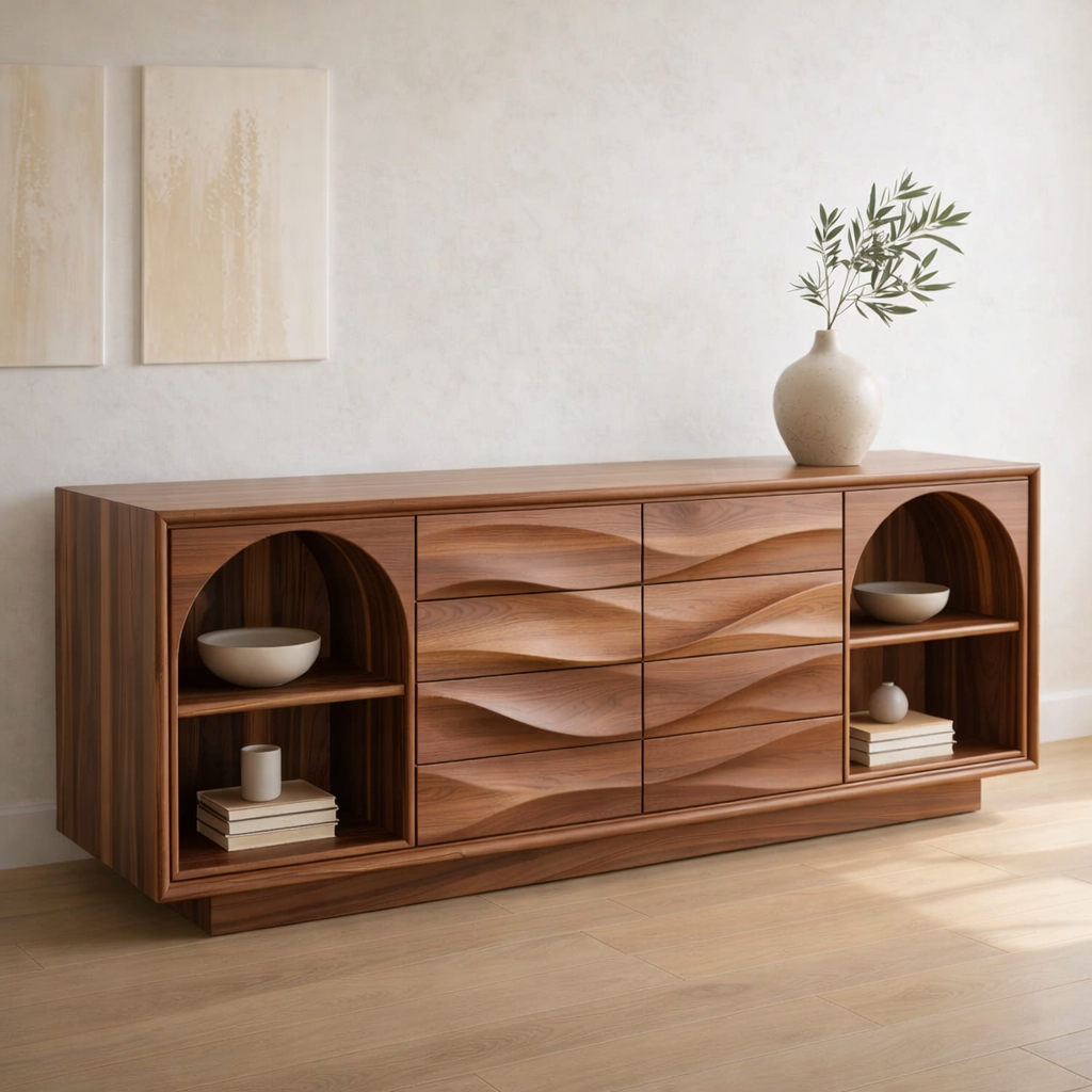Solid Wood Console Table with Wave Drawer Front and Arched Shelf Storage for Modern Home - view 1 of 9
