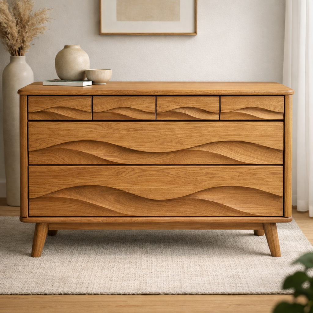 Solid Wood Console Table with Multi Layer Wave Drawer Design for Modern Interior - view 3 of 9