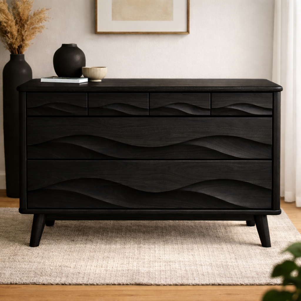 Solid Wood Console Table with Multi Layer Wave Drawer Design for Modern Interior - view 5 of 9