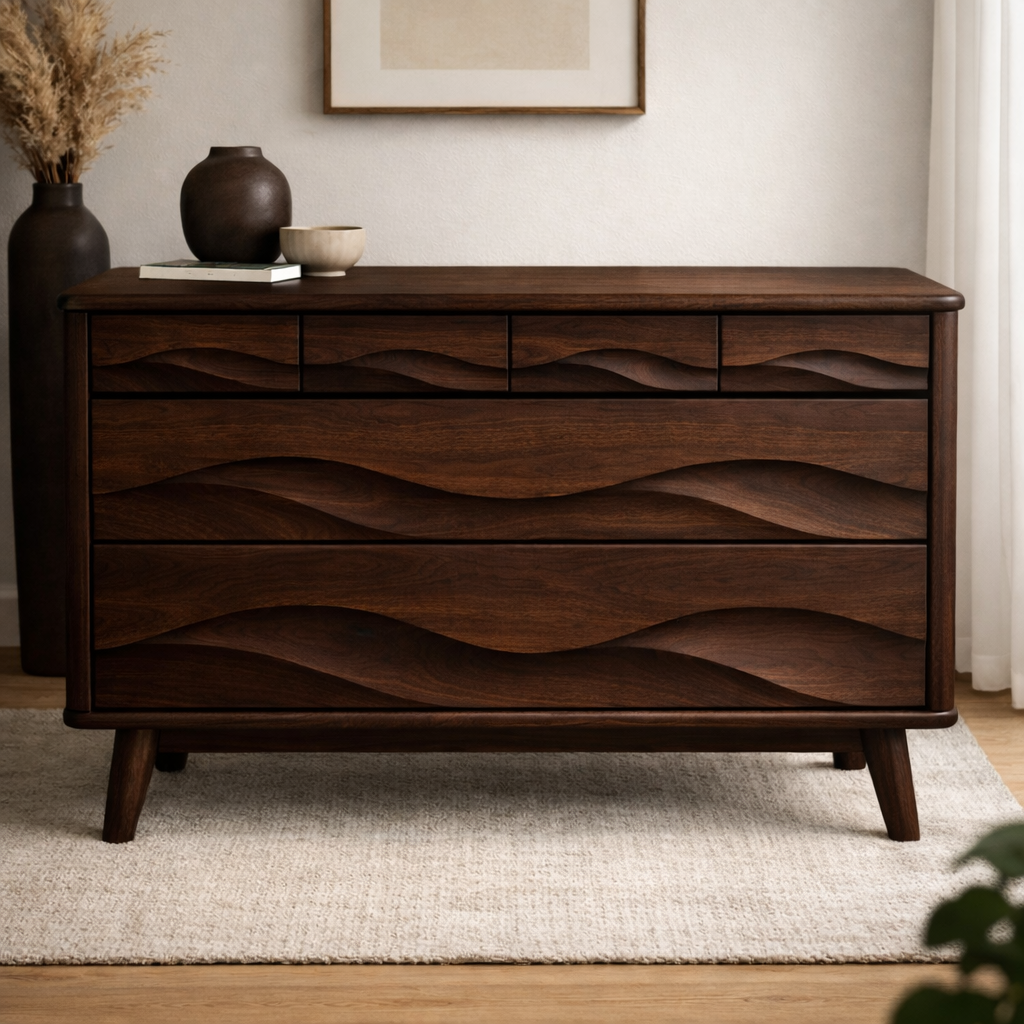 Solid Wood Console Table with Multi Layer Wave Drawer Design for Modern Interior - view 4 of 9