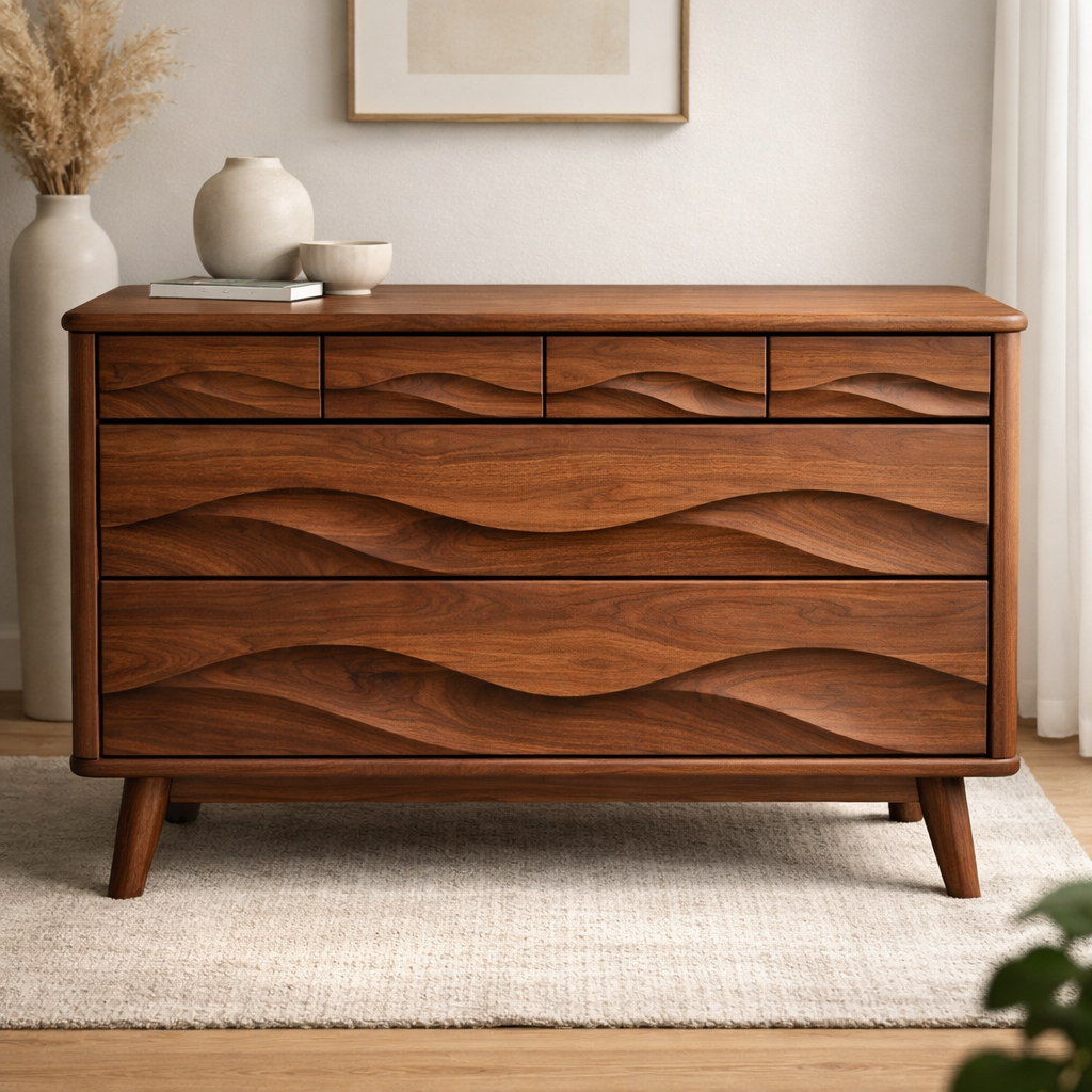 Solid Wood Console Table with Multi Layer Wave Drawer Design for Modern Interior - view 1 of 9