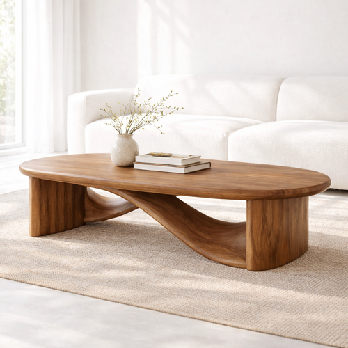 Handcrafted Solid Wood Coffee Table with Sculptural Curved Design - view 1 of 9