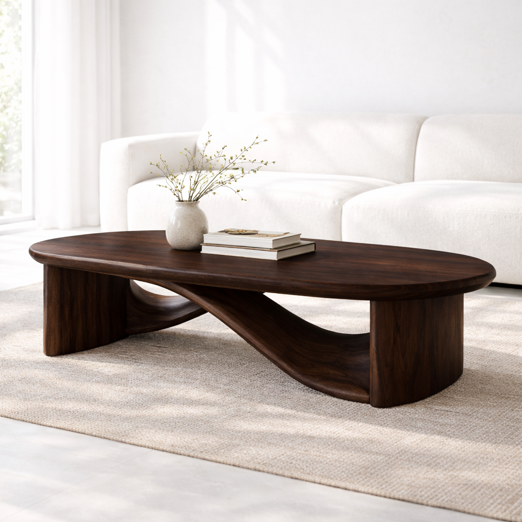 Handcrafted Solid Wood Coffee Table with Sculptural Curved Design - view 3 of 9