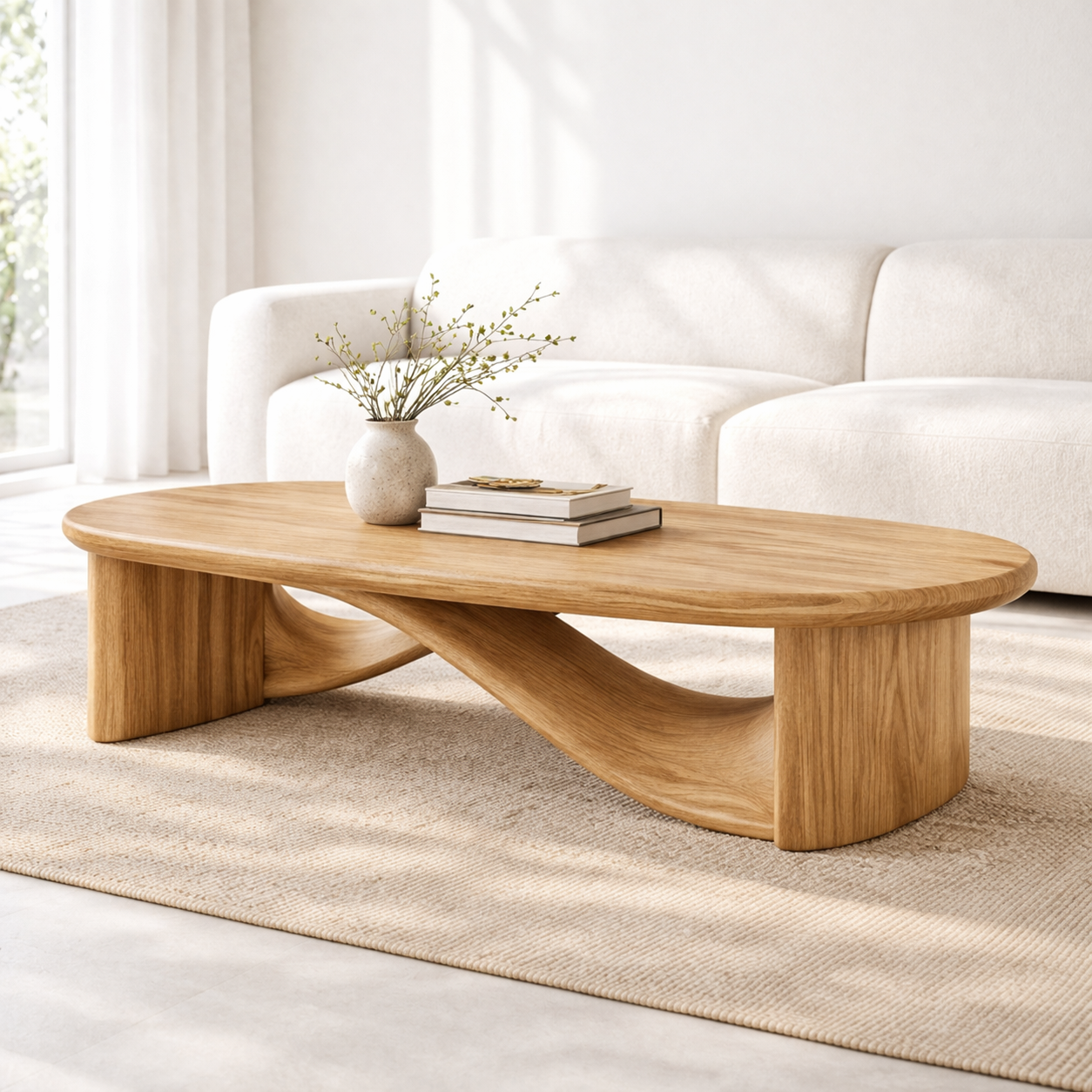 Handcrafted Solid Wood Coffee Table with Sculptural Curved Design - view 4 of 9