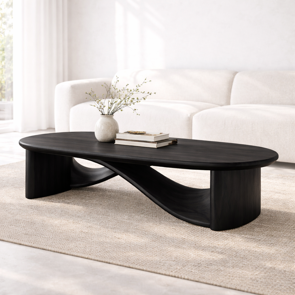 Handcrafted Solid Wood Coffee Table with Sculptural Curved Design - view 5 of 9