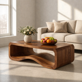 Solid Wood Sculptural Coffee Table with Open Curved Shelf - view 3 of 9